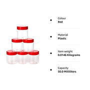 Sunpet J0050 50ml Small Plastic Food Storage Canisters, Red (Pack of 6) DanialHydariStores