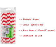 50 x Red and White Stripe Paper Drinking Straws 8" Biodegradable Eco My Store