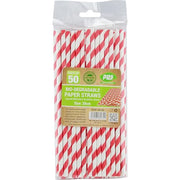 50 x Red and White Stripe Paper Drinking Straws 8" Biodegradable Eco My Store