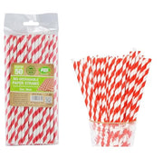 50 x Red and White Stripe Paper Drinking Straws 8" Biodegradable Eco My Store