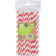 50 x Bendy Red and White Stripe Paper Drinking Straws 8" Biodegradable Eco My Store