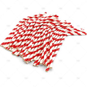 50 x Bendy Red and White Stripe Paper Drinking Straws 8" Biodegradable Eco My Store