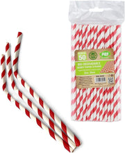 50 x Bendy Red and White Stripe Paper Drinking Straws 8" Biodegradable Eco My Store