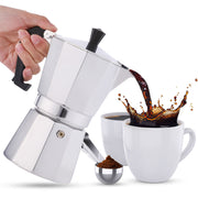 RAINBEAN Stovetop Espresso Maker 180ml For 3 Cups Espresso, Italian Moka Pot Coffee Maker, For Coffee Latte Mocha Cappuccino Macchiato Cuban Cafe Makers, Silver