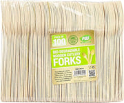 100 x Enviro Wooden Forks - Biodegradable Compostable Disposable Cutlery 100% Birchwood AzonUK