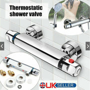 Thermostatic Exposed Bar Shower Mixer Valve Tap Chrome Bottom 1-2 Outlet New Loyalterior